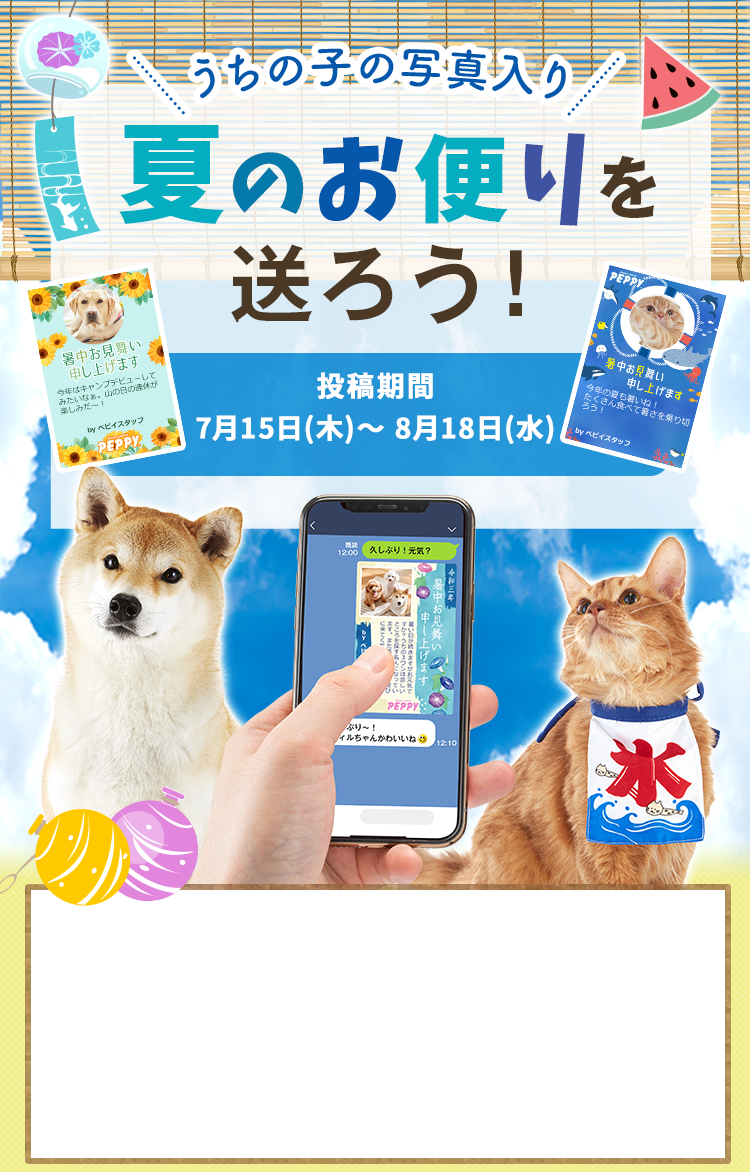 夏のお便り を送ろう 大好きなペットの写真で暑中見舞いを作成できます