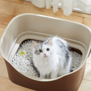 白い紙砂だから、尿色チェックができます。