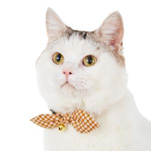 ＜ペピイ＞ 市松柄 猫首輪 イエロー・２１−３２（Ｍ）画像