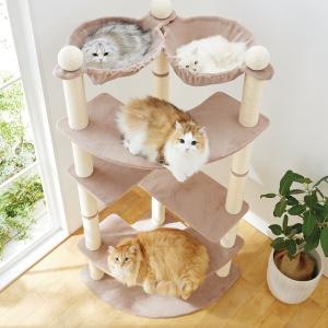 多頭用大きなダブルハンモックタワー(高さ170cm 据え置き型 多頭飼い 大型猫) アイボリー・本体 多頭用大きなダブルハンモックタワー(高さ170cm 据え置き型 多頭飼い 大型猫) アイボリー・本体