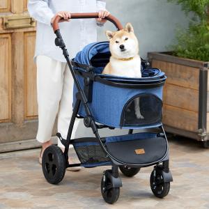 ハクサン ファーストストローラーＭＩＮＩ デニムブルー×ブラウン