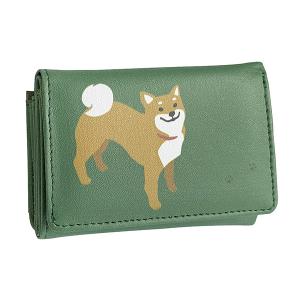＜ペピイ＞ ミニ財布（三つ折り）柴犬 カーキ画像